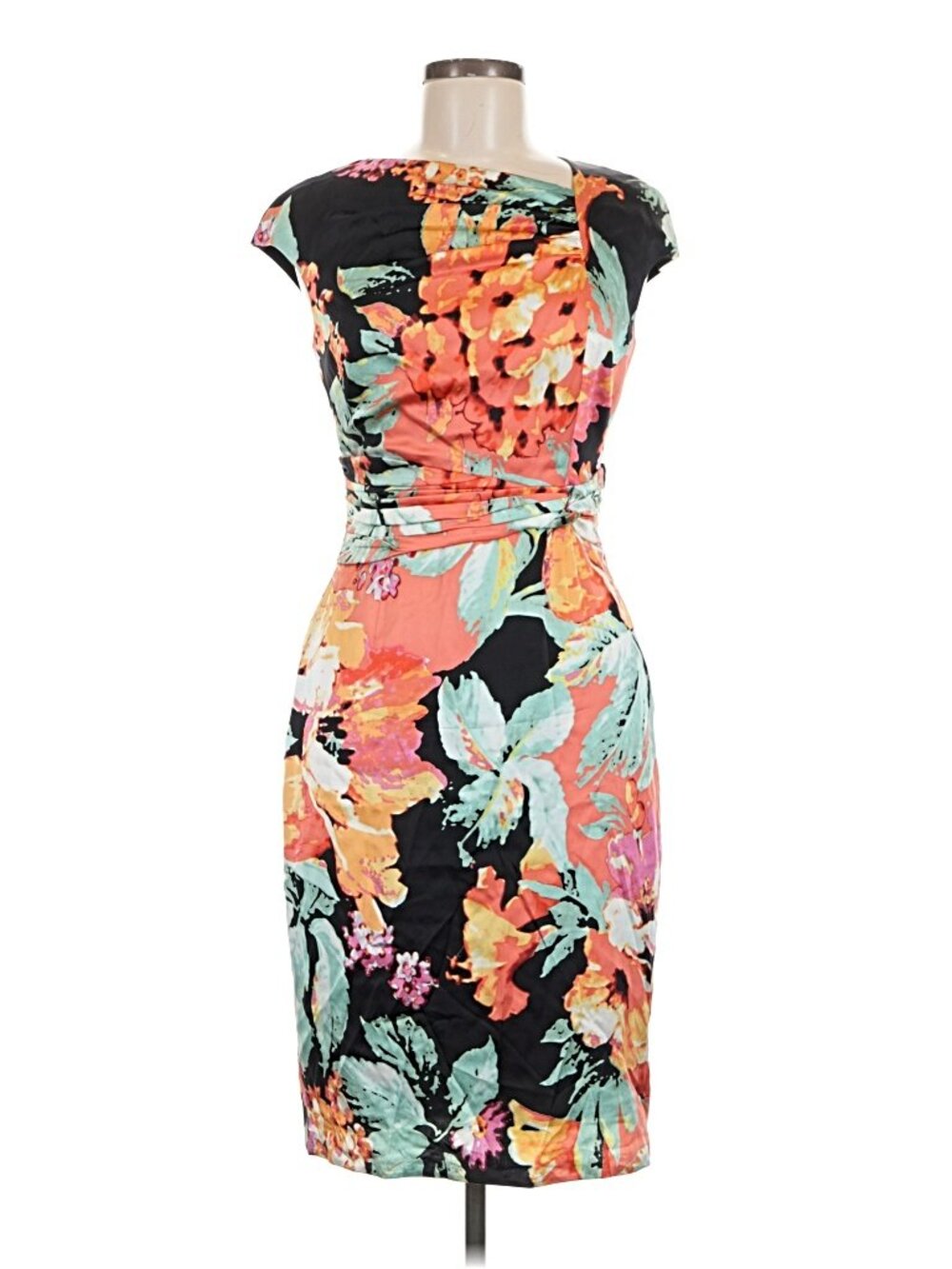 Kay Unger tropical vibrant floral print dress, size 6
